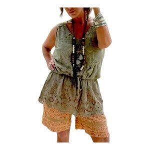 Jaded Gypsy Crochet Lace Sleeveless Dream Weaver Tunic Top Green One Size Boho